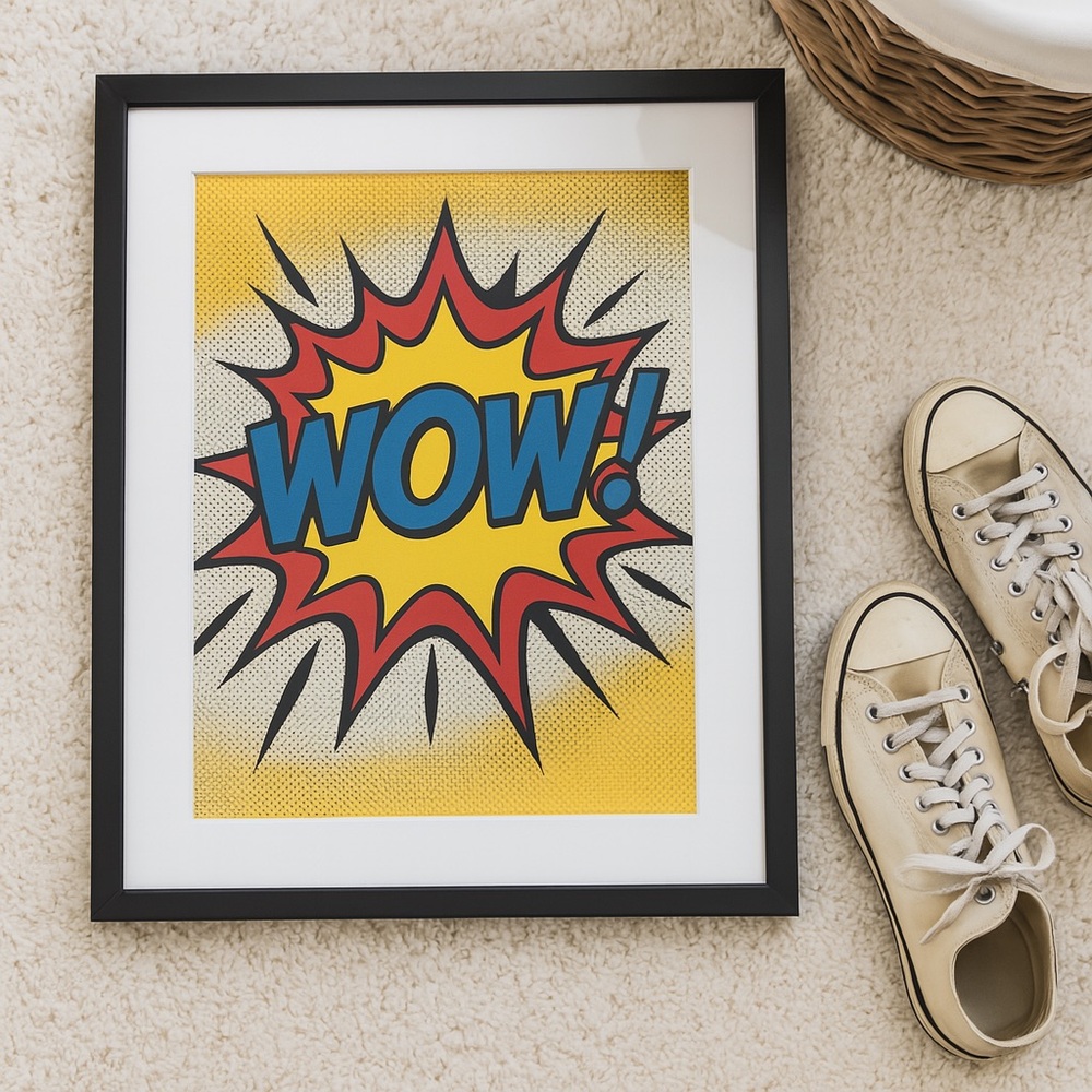 WOW! Comic Pop Art Print 16x20 Framed | Roy Lichtenstein Style Wall Decor